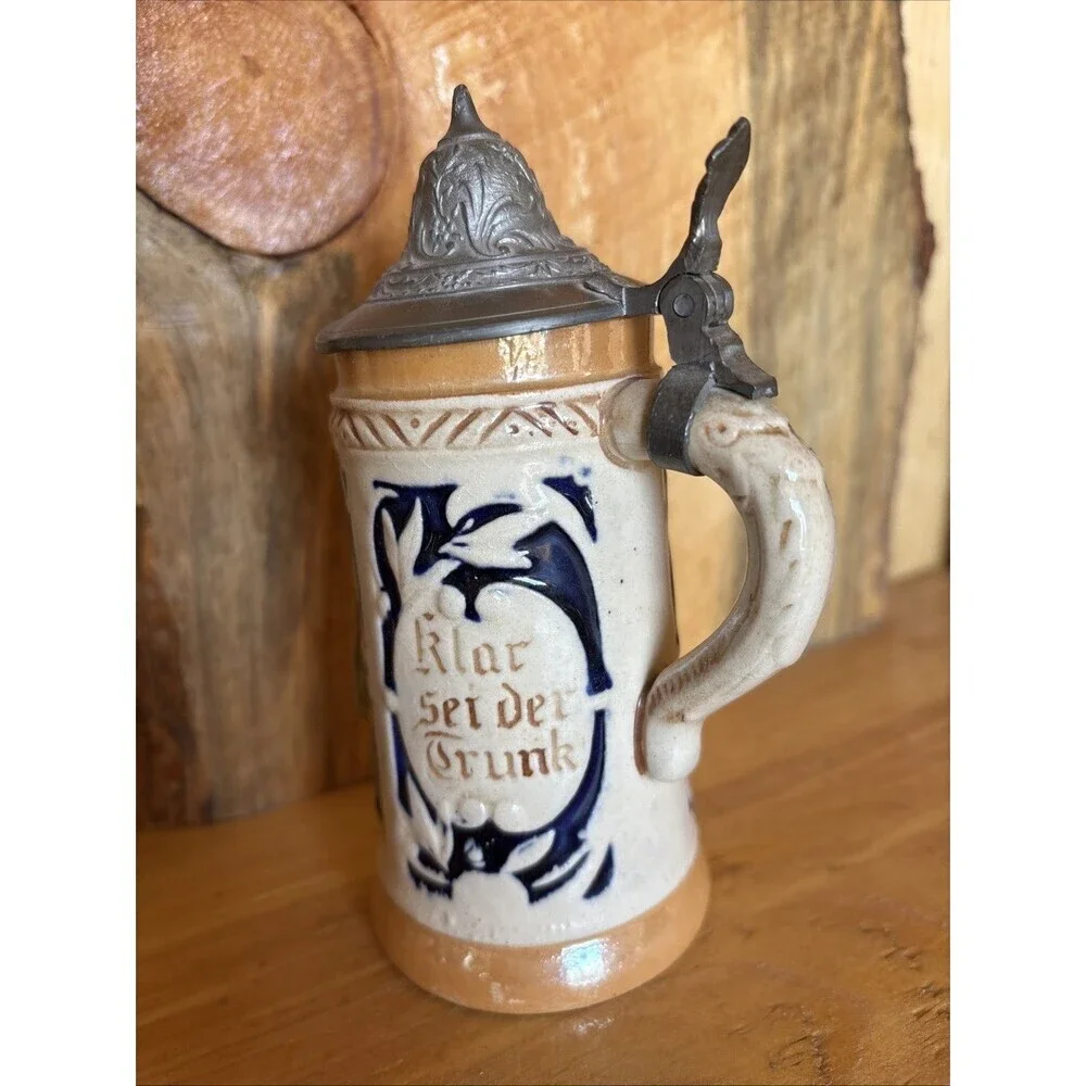 Vintage Small Hand-Painted Lidded German Beer Stein